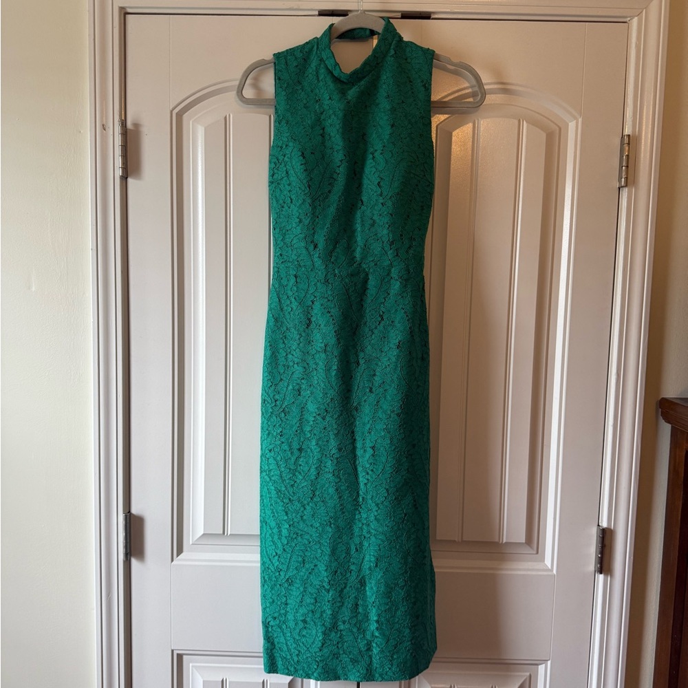 Chic Sleeveless Teal Lace Midi Dress